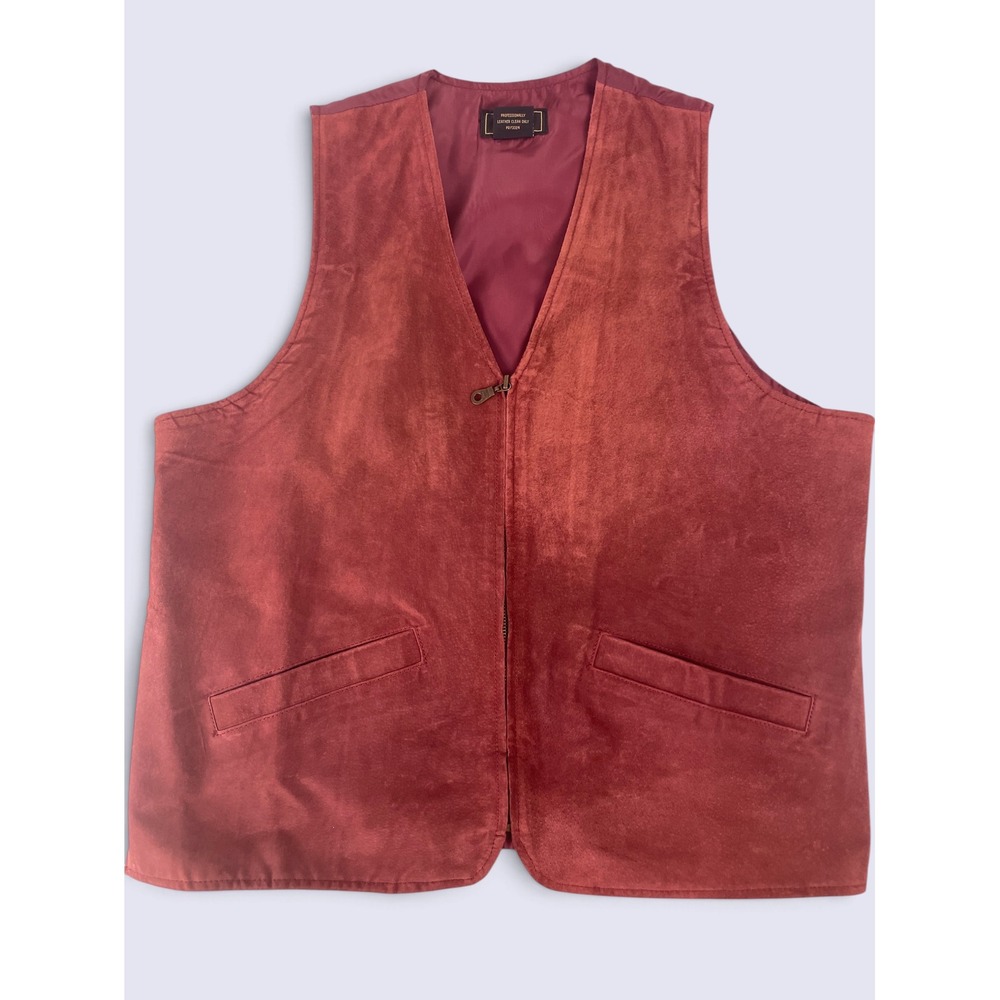 Vintage Personal Choice Red Brown Suede Leather Vest Zip Up L Western Gorpcore